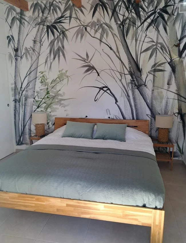 B&B kamer met bamboe wandschildering